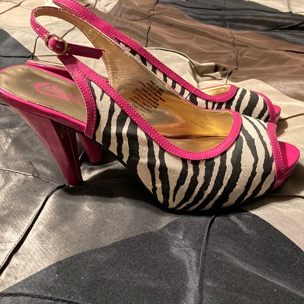 Candie’s zebra print heels Black white and pink size 10